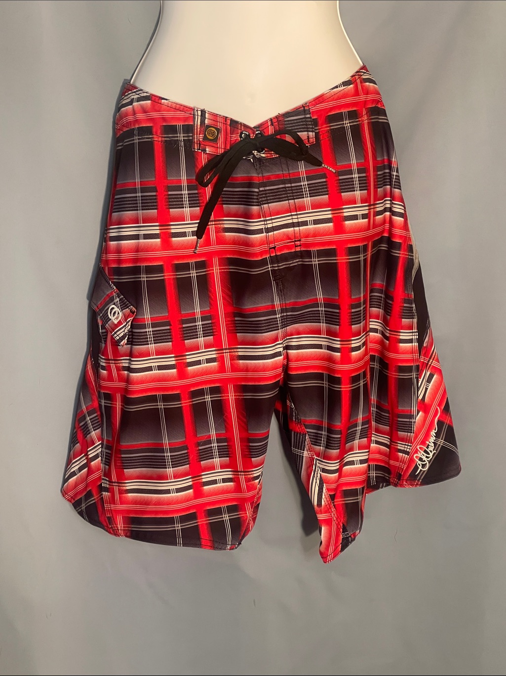 Quinn Red, Black And White Plaid Men's Swim Board Shorts